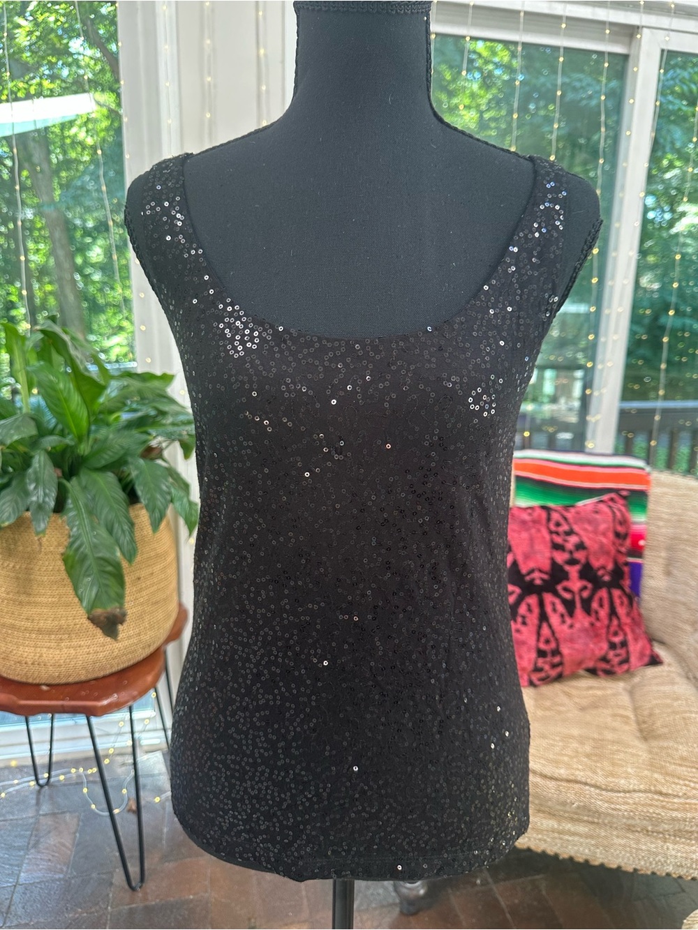 Talbots Black Sequin Scoop Neck Tank Top